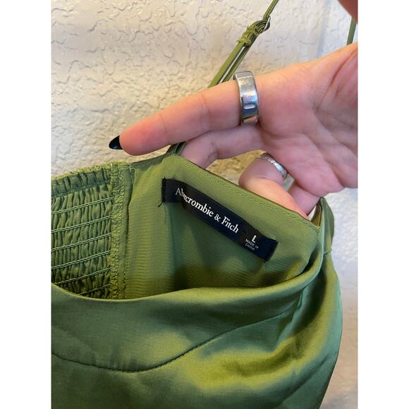 Abercrombie and Fitch Camille Green Satin Midi Dress Size Large Olive Green Date - Picture 7 of 11